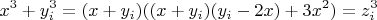 $$x^3+y_i^3=(x+y_i)((x+y_i)(y_i-2x)+3x^2)=z_i^3$$