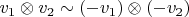 $v_1\otimes v_2 \sim (-v_1)\otimes (-v_2)$