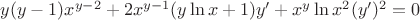 $y(y-1)x^{y-2} + 2x^{y-1}(y\ln x + 1)y' + x^y \ln x^2 (y')^2 = 0$
