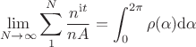 $$\lim_{N\to\infty}\sum\limits_{1}^{N}\frac{n^{\mathrm{i}t}}{nA}=\int_{0}^{2\pi}\rho(\alpha)\mathrm{d}\alpha$$