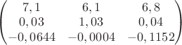 $\begin{pmatrix}
7,1&6,1&6,8\\
0,03&1,03&0,04\\
-0,0644&-0,0004&-0,1152
\end{pmatrix}$