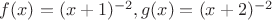 $f(x)=(x+1)^{-2}, g(x)=(x+2)^{-2}$