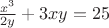 $\frac{x^3}{2y}+3xy=25$ $\frac{x^3}{2y}+3xy=25$