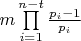 $m\prod\limits_{i = 1}^{n - t} {\frac{{{p_i} - 1}}{{{p_i}}}} $