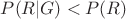 $P(R|G)<P(R)$