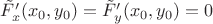 $\tilde{F}'_x(x_0,y_0)=\tilde{F}'_y(x_0,y_0)=0$
