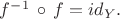 $f^-^1\,\circ\,f = id_Y.$