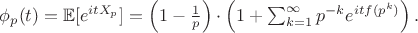 $ \phi_p(t) = \mathbb{E}[e^{itX_p}] = \left(1 - \frac{1}{p}\right) \cdot \left(1 + \sum_{k=1}^{\infty} p^{-k} e^{it f(p^k)} \right). $