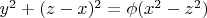 $y^2+(z-x)^2=\phi (x^2-z^2)$