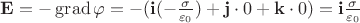 $\mathbf{E} = -\operatorname{grad}\varphi = -(\mathbf{i}(-\frac{\sigma}{\varepsilon_0}) + \mathbf{j}\cdot0 + \mathbf{k}\cdot0) = \mathbf{i}\frac{\sigma}{\varepsilon_0}$