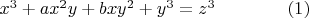 $x^3  + ax^2 y + bxy^2  + y^3  = z^3 \qquad\qquad(1)
$