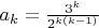 $a_k = \frac{3^k}{2^{k(k-1)}}$