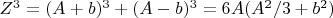 $ Z^3 = (A + b)^3 + (A - b)^3 = 6A(A^2/3 + b^2) $