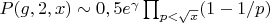 $P(g,2,x) \sim 0,5 e^{\gamma}\prod_{p<\sqrt{x}}(1-1/p)$