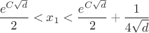 $\dfrac{e^{C\sqrt{d}}}{2}<x_1<\dfrac{e^{C\sqrt{d}}}{2}+\dfrac{1}{4\sqrt{d}}$