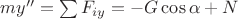 $my''=\sum{F_{iy}}=-G\cos \alpha+N$