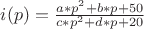$i(p)=\frac{a*p^2+b*p+50}{c*p^2+d*p+20}$