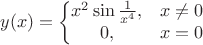 $$y(x)=\left\{\begin{matrix}
x^2\sin \frac{1}{x^4}, & x \neq 0 \\ 
0, & x=0
\end{matrix}\right$$
