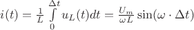 $i(t) = \frac{1}{L} \int\limits_{0}^{\Delta t} u_L(t)dt  = \frac{U_m}{\omega L} \sin (\omega \cdot \Delta t) $