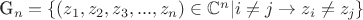 G_n=\{(z_1, z_2, z_3, ... , z_n) \in \mathbb{C}^n| i\neq j \rightarrow z_i\neq z_j \}