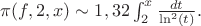 $\pi(f,2,x) \sim 1,32\int_{2}^{x}{\frac {dt} {\ln^2(t)}}.$