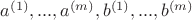 $a^{(1)},..., a^{(m)}, b^{(1)},..., b^{(m)}$