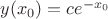 $y(x_0)=ce^{-x_0}$ $y(x_0)=ce^{-x_0}$