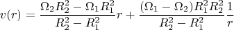 $$v(r)=\frac{\Omega_2 R_2^2-\Omega_1 R_1^2}{R_2^2-R_1^2}r + 
\frac{(\Omega_1-\Omega_2) R_1^2 R_2^2}{R_2^2-R_1^2} \frac{1}{r}$$