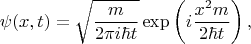 $$\psi(x,t)=\sqrt{\frac{m}{2\pi i\hbar t}}\exp\left( i\frac{x^2 m}{2\hbar t}\right),$$