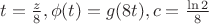 $t=\frac{z}{8},\phi(t)=g(8t),c=\frac{\ln 2}{8}$