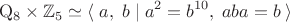 $$\mathrm{Q}_8\times\mathbb{Z}_5\simeq\langle\;a,\;b\;|\;a^2=b^{10},\;aba=b\;\rangle$$