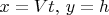 $x=Vt,\,y=h$
