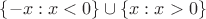 $\left\lbrace -x : x < 0\right\rbrace \cup \left\lbrace x : x >0 \right\rbrace$