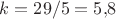 $k=29/5=5{,}8$