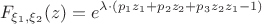 $$
F_{\xi_1,\xi_2}(z) = e^{\lambda\cdot(p_1z_1+p_2z_2+p_3z_2z_1-1)}
$$