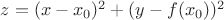 $z = (x - x_0)^2 + (y - f(x_0))^2$