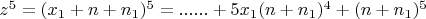 $z^5=(x_1+n+n_1)^5=......+5x_1(n+n_1)^4+(n+n_1)^5$