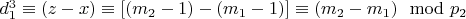 $d_1^3\equiv (z - x)\equiv [(m_2 - 1) - (m_1 - 1)]\equiv (m_2 - m_1)\mod p_2$