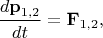 $$
\frac{d{\bf p}_{1,2}}{dt}={\bf F}_{1,2},
$$