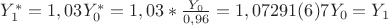 $Y^*_1=1,03Y^*_0=1,03*\frac{Y_{0}}{0,96}=1,07291(6)7Y_{0}=Y_{1}$