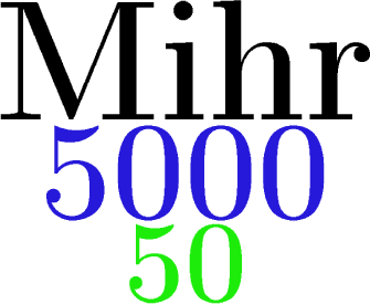 $\tikz[scale=2,transform shape, font=\fontsize{50}\selectfont,blue!80!brown!100]{
\node at (0,.8) {\textbf{5000}};
\node at (0,1.8) [scale=1.2,transform shape, font=\fontsize{33}\selectfont,black] {\textbf{Mihr}}
\node at (0,0) [scale=1.2,transform shape, font=\fontsize{24}\selectfont,green!85!brown!100][rotate=0] {\textbf{50}}
;}$