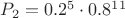 $P_2=0.2^5\cdot 0.8^{11}$