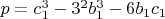 $p = c_1^3  - 3^2 b_1^3  - 6b_1 c_1 $