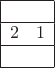 $\begin{array}{|cc|}
\hline
& \\ \hline
2 & 1 \\ \hline
& \\ \hline
\end{array}$