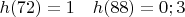 $h(72)=1 \ \ \ h(88)=0;3$
