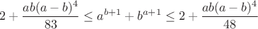 $$2+\frac{ab(a-b)^4}{83}\leq a^{b+1}+b^{a+1}\leq2+\frac{ab(a-b)^4}{48}$$