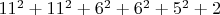 $11^2 + 11^2 + 6^2 + 6^2 + 5^2 + 2$