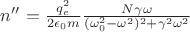 $n'' = \tfrac{q_e^2}{2\epsilon_0 m} \tfrac{ N\gamma\omega }{(\omega_0^2-\omega^2)^2 +\gamma^2\omega^2}$