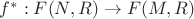 $f^*: F(N,R) \to \mathfrac{F}(M,R)$ $f^*: F(N,R) \to \mathfrac{F}(M,R)$