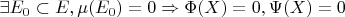 $\exists E_0 \subset E, \mu(E_0) = 0 \Rightarrow \Phi(X) = 0, \Psi(X) = 0$